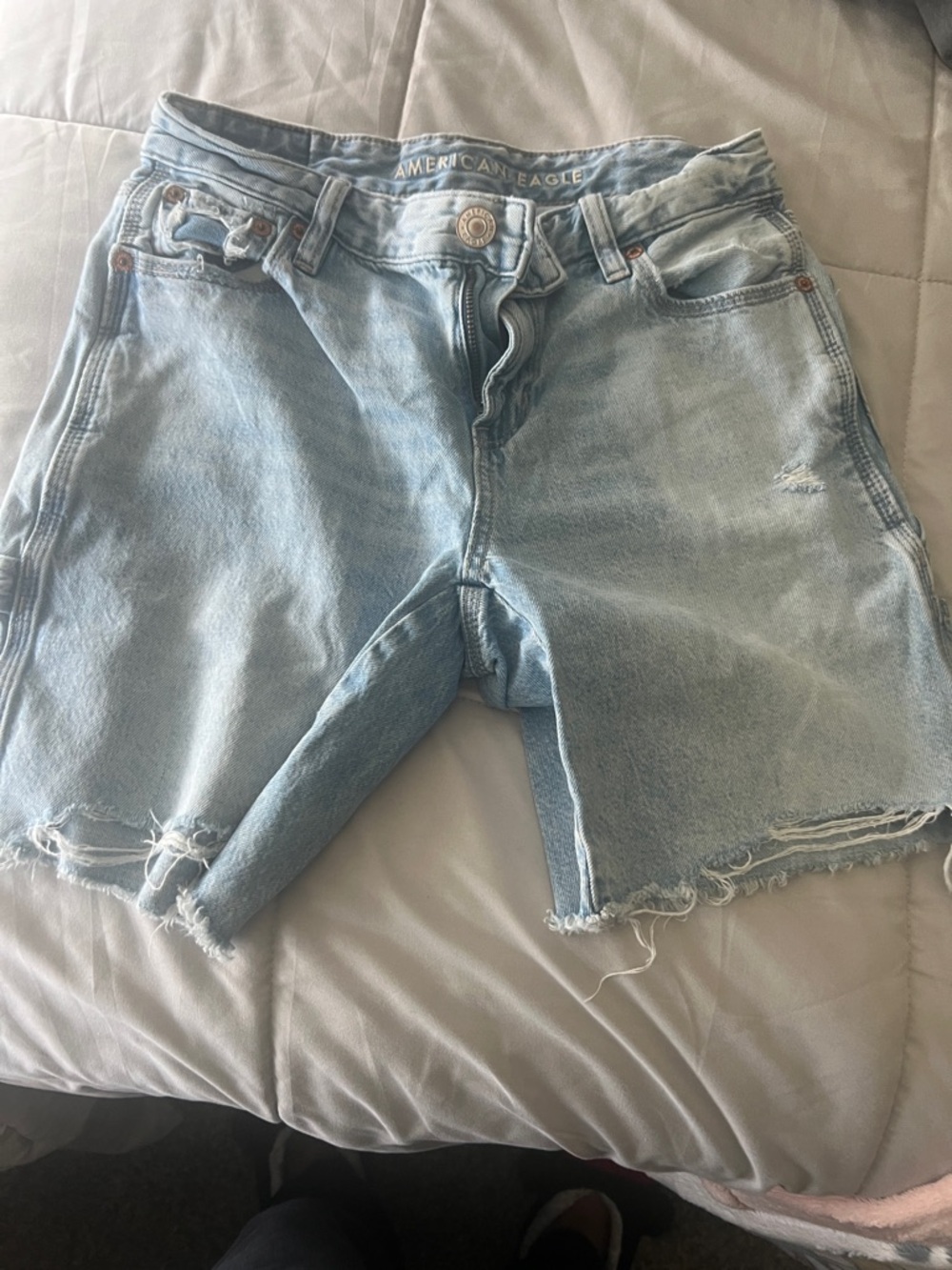 American Eagle Outfitters Light Blue Distressed Denim Jean Shorts